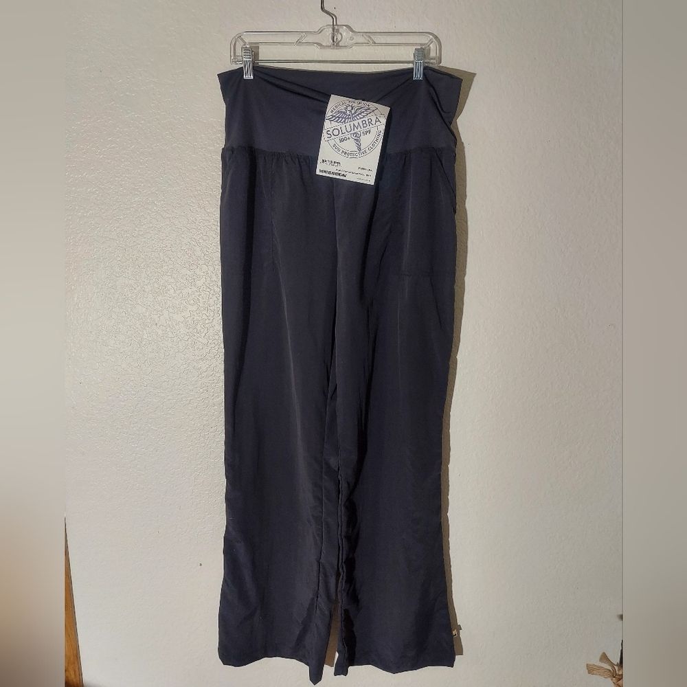 Solumbra Summer Breeze SPF Black Nylon Blend Wide Leg Flare Pant WM Size L NWT